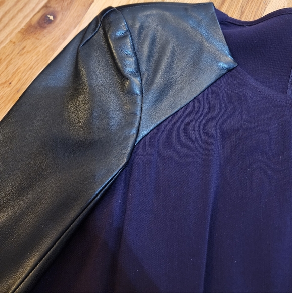 Mason By Michelle Mason Color block Purple Dress With Lambskin Leather Arms - Picture 6 of 11